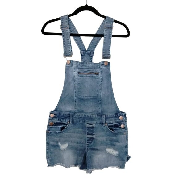 Dollhouse Junior Size 9 Denim Shortalls Overalls Adjustable Straps Zipper Pocket - Picture 2 of 9